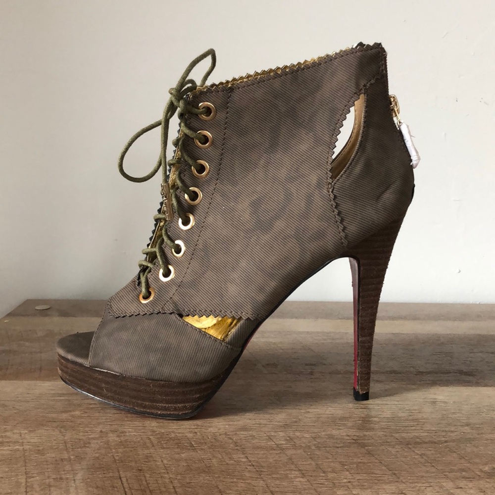 Apple bottoms high heel open toe wedge boots